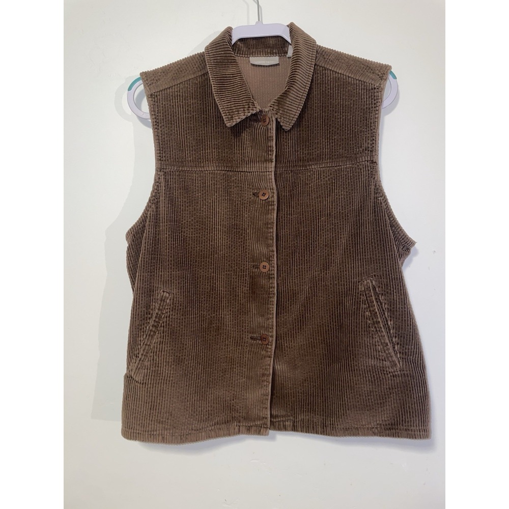 Vintage 90s Nordstrom Corduroy Vest Women's Size 1x Brown Button Up, Collared
